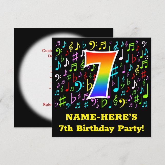 Invitation 7e fête d'anniversaire : Symboles de musique amusa (Devant / Derrière)