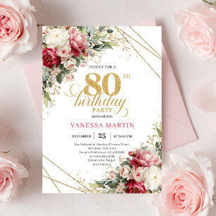 Invitation 80 ans Blush Burgundy Verdure Intempore