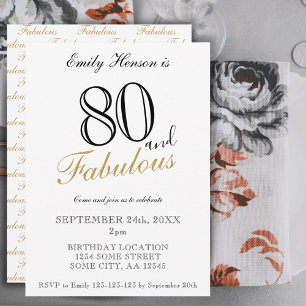 Invitation 80 ans et fabuleux écriture élégante d'anniversair