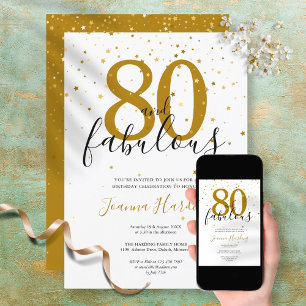 Invitation 80 ans et fabuleux Élégant or et noir Anniversaire