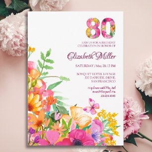 Invitation 80 Ans Fleurs Papillons 80e Anniversaire