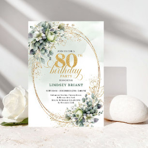 Invitation 80 ans Roses Blanches Aquarelle Moderne