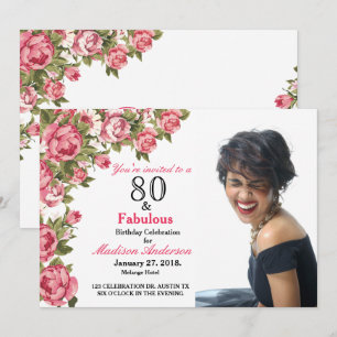 Invitation 80 et fabuleux floral   80e anniversaire Invitatio