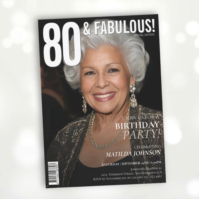 Invitation 80 et Fabulous Magazine Couverture 80e anniversair (80 and Fabulous Magazine Cover 80th Birthday Invitation)