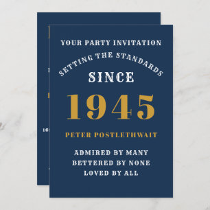 Invitation 80e Anniversaire 1945 Blue Gold Personnalisé Pour