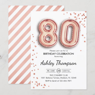 Invitation 80e anniversaire - Ballons d'or Rose
