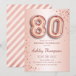 Invitation 80e anniversaire - Ballons d'or Rose