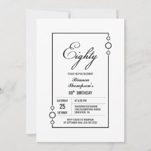 Invitation 80e anniversaire Blanc avec Black Frame Party