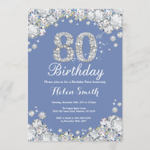 Invitation 80e anniversaire Bleu et Diamant d'argent