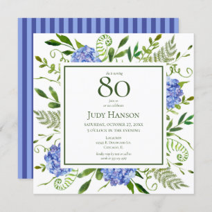 Invitation 80e anniversaire Blue Hydrangeas
