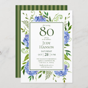 Invitation 80e anniversaire Blue Hydrangeas