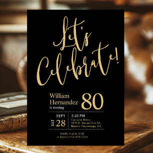 Invitation 80e anniversaire Célébrons la photo Black Gold