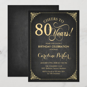 Invitation 80e anniversaire - Chalkboard Gold