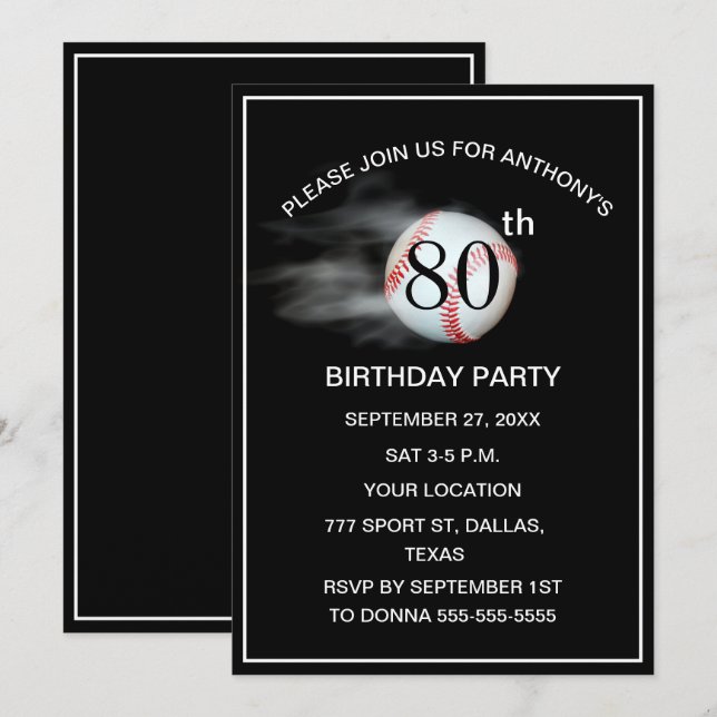 Invitation 80e anniversaire de la fête Baseball Black Papa Sp (Devant / Derrière)