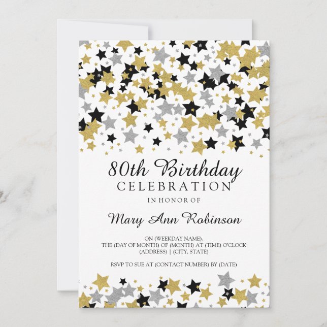 Invitation 80e anniversaire de la fête Gold Argent Parties sc (Devant)