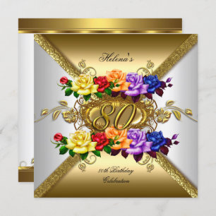 Invitation 80e anniversaire de la fête Multi Couleur Roses or