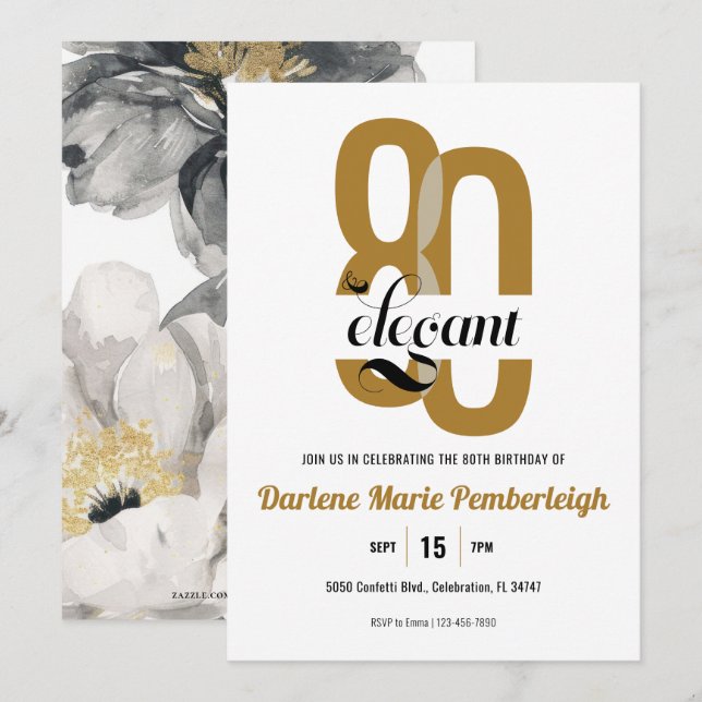 Invitation 80e anniversaire de la florale noire d'or 80e (Devant / Derrière)