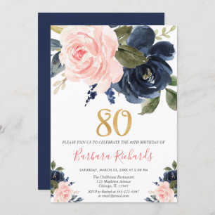 Invitation 80e anniversaire de naissance des fleurs bleues ro
