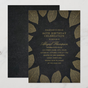 Invitation 80e anniversaire des Feuilles élégants de l'or noi