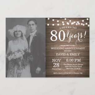 Invitation 80e anniversaire du Mariage Bois rustique