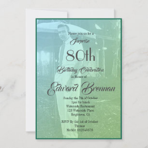 Invitation 80e anniversaire Elegant Monogramme Green Photo In