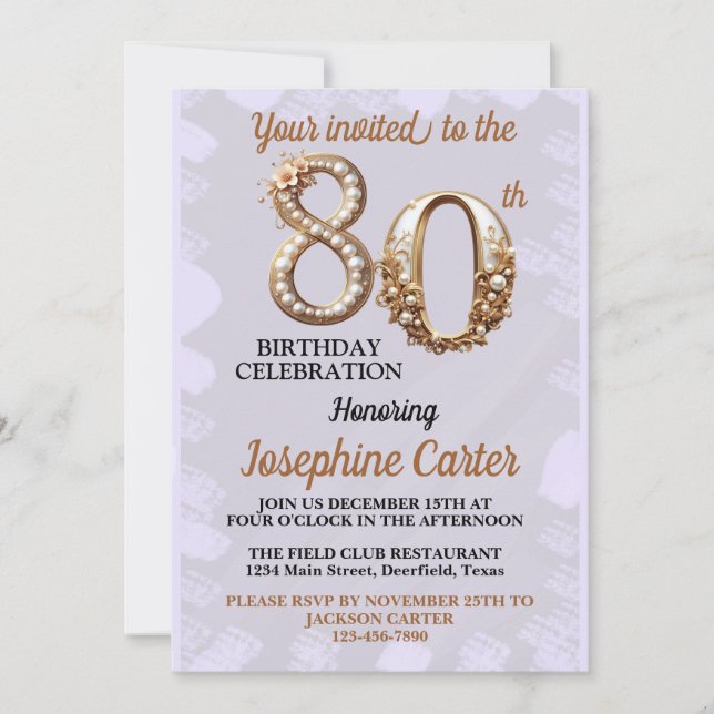 Invitation 80e anniversaire Elegant Party (Devant)