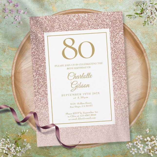 Invitation 80e anniversaire Elegant Rose Parties scintillant  (Créateur téléchargé)