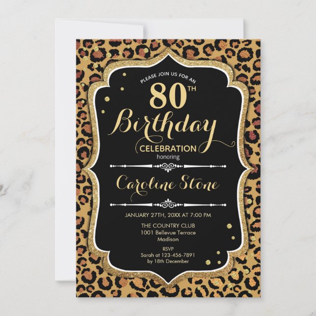 Invitation 80e anniversaire - Empreinte de léopard (Devant)
