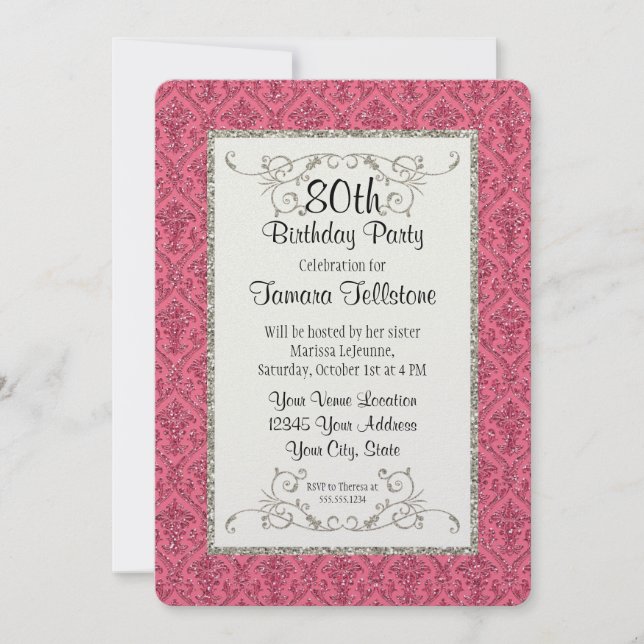 Invitation 80e anniversaire Faux Gold Parties scintillant Dam (Devant)