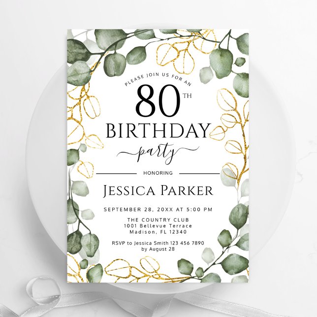 Invitation 80e anniversaire fête Eucalyptus aquarelle (Créateur téléchargé)