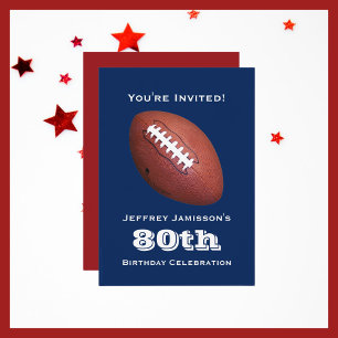Invitation 80e Anniversaire Fête Football Nom Bleu
