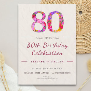 Invitation 80e anniversaire floral - Célébration élégante