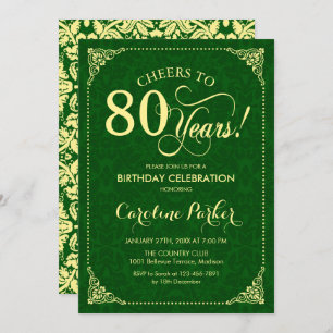 Invitation 80e anniversaire - Gold Green Damask