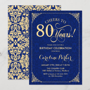 Invitation 80e anniversaire - Gold Navy Damask