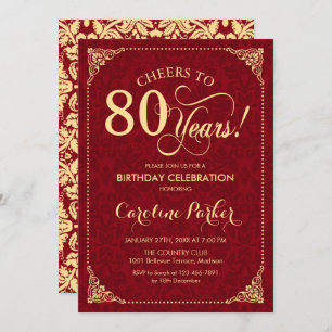 Invitation 80e anniversaire - Gold Red Damask