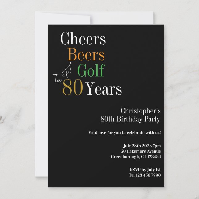 Invitation 80e anniversaire Golf Cheers Beers Party (Devant)