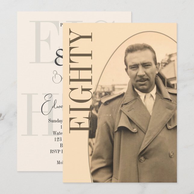 Invitation 80e anniversaire Homme Photo moderne Anniversaire (Devant / Derrière)