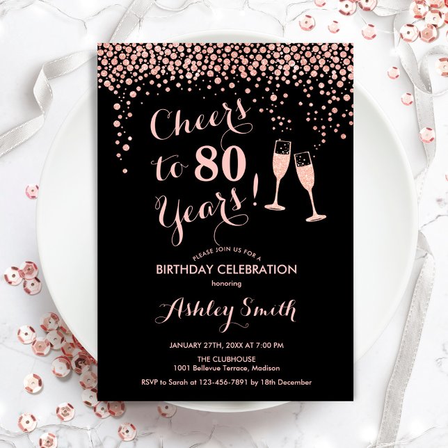 Invitation 80e Anniversaire - Joue À 80 Ans Rose Or Noir (Créateur téléchargé)