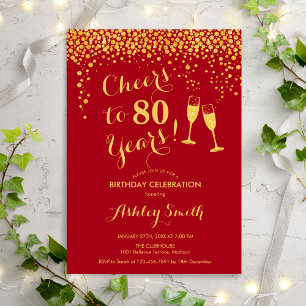 Invitation 80e Anniversaire - Joyeux À 80 Ans Or Rouge