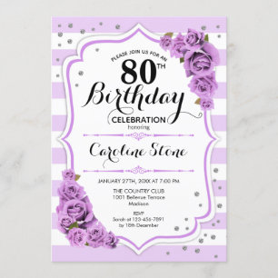 Invitation 80e anniversaire - Lavande Blanc Fleurs pourpres