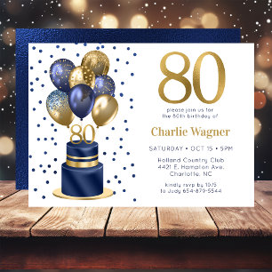 Invitation 80e anniversaire Marine Blue Balloon Cake