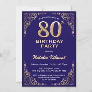 Invitation 80e anniversaire Marine Parties scintillant bleu e