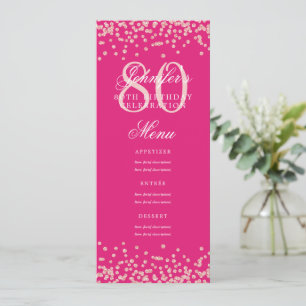 Invitation 80e anniversaire Menu Rose Gold Confetti Hot Pink