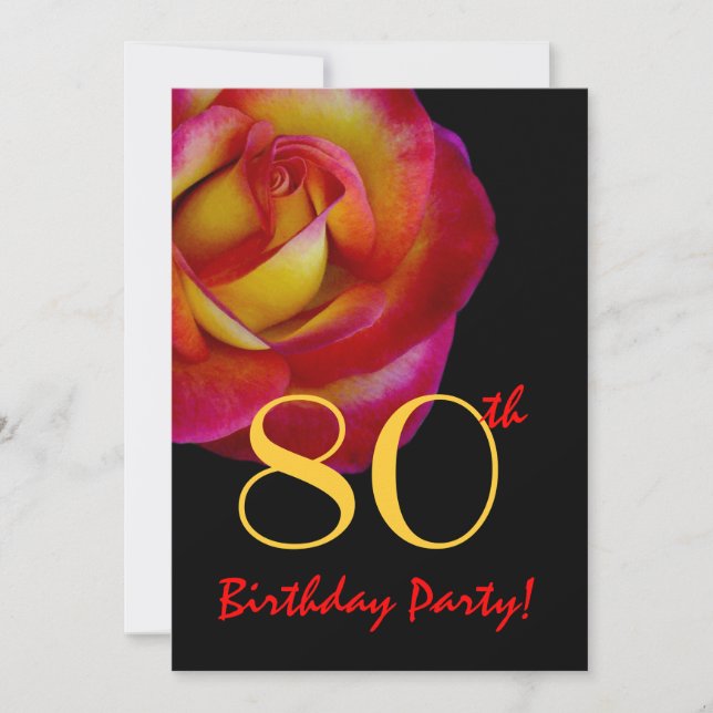 Invitation 80e anniversaire Modèle - Rose rouge et jaune (Devant)