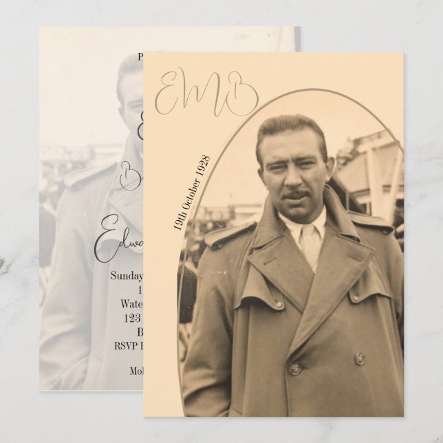 Invitation 80e anniversaire Monogramme Homme Photo Anniversai (Devant / Derrière)