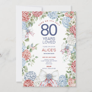 Invitation 80e Anniversaire, Né le 4 juillet Rouge Blanc & Bl