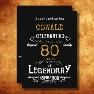 Invitation 80e anniversaire Né légendaire Black Gold Retro