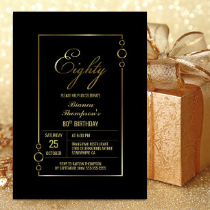 Invitation 80e anniversaire Noir avec Gold Frame Party