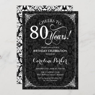 Invitation 80e anniversaire - Noir blanc Damas