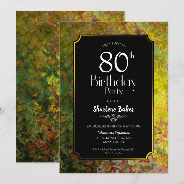 Invitation 80e anniversaire Noir et or (Devant / Derrière)